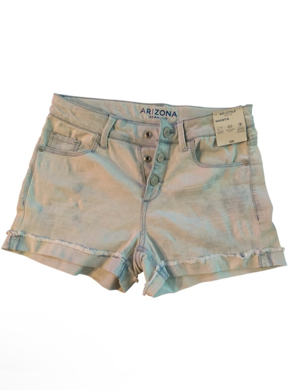 Arizona Jean Company Light Blue Tie-Dye Shortie Shorts - Size 14 NWT